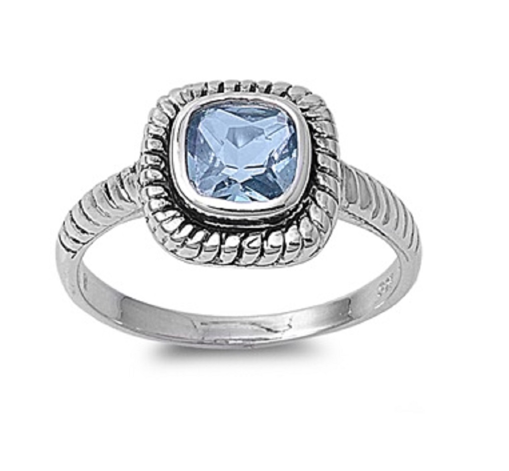 AllinStock Braided Square Simulated Aquamarine Cubic Zirconia Ring Sterling Silver 925 