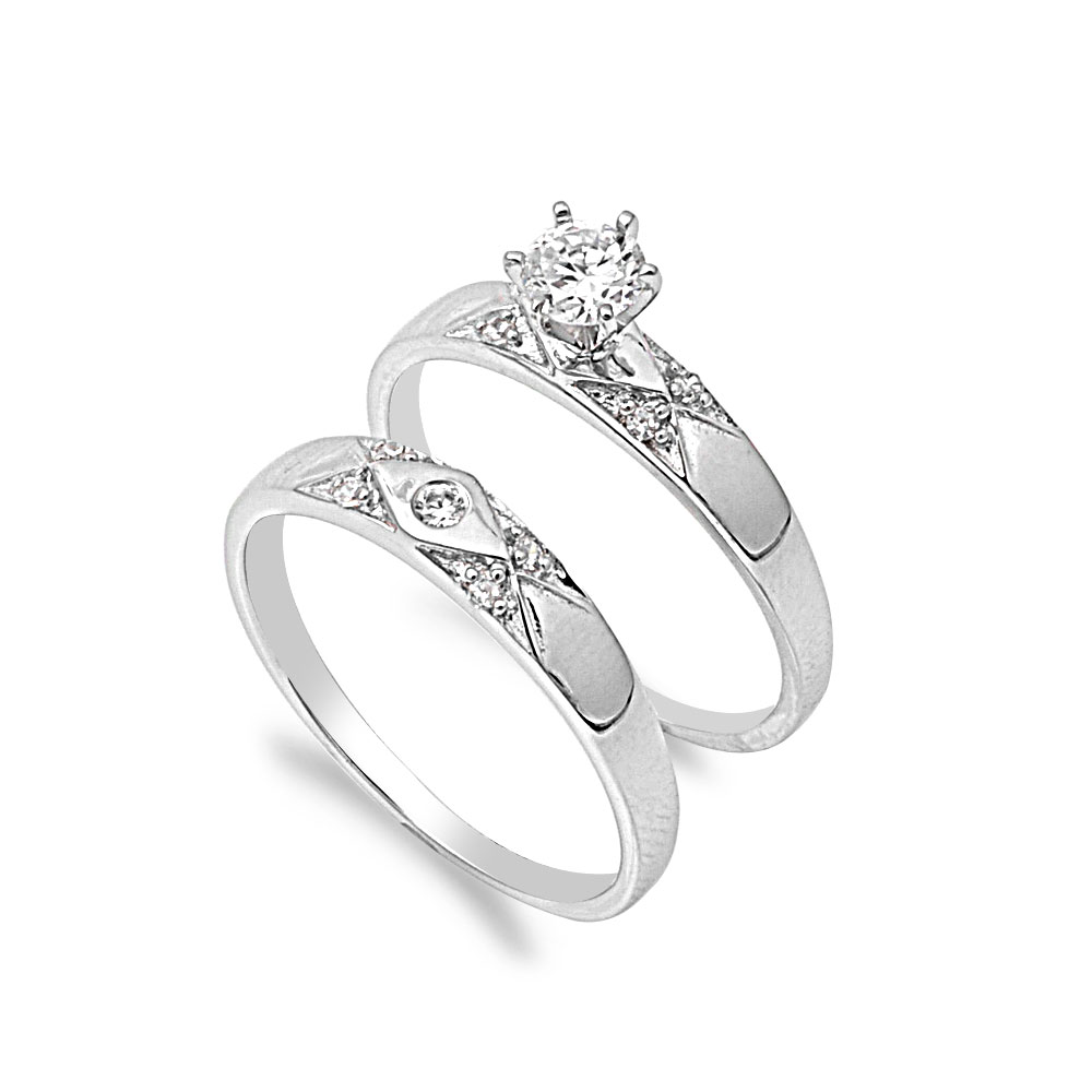 AllinStock Set of 2 Bridal Cubic Zirconia Ring Sterling Silver 925 