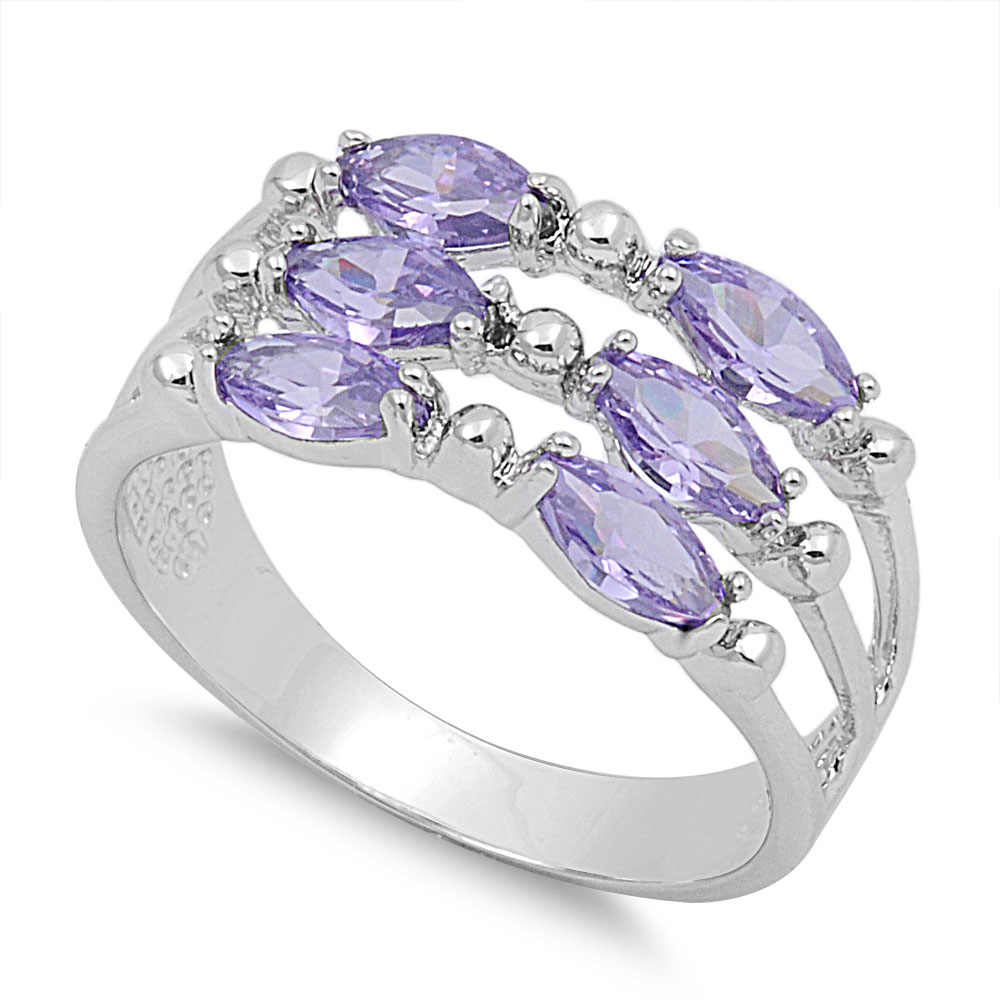 AllinStock Six Marquise Patterned Simulated Amethyst Cubic Zirconia Ring Sterling Silver 925 