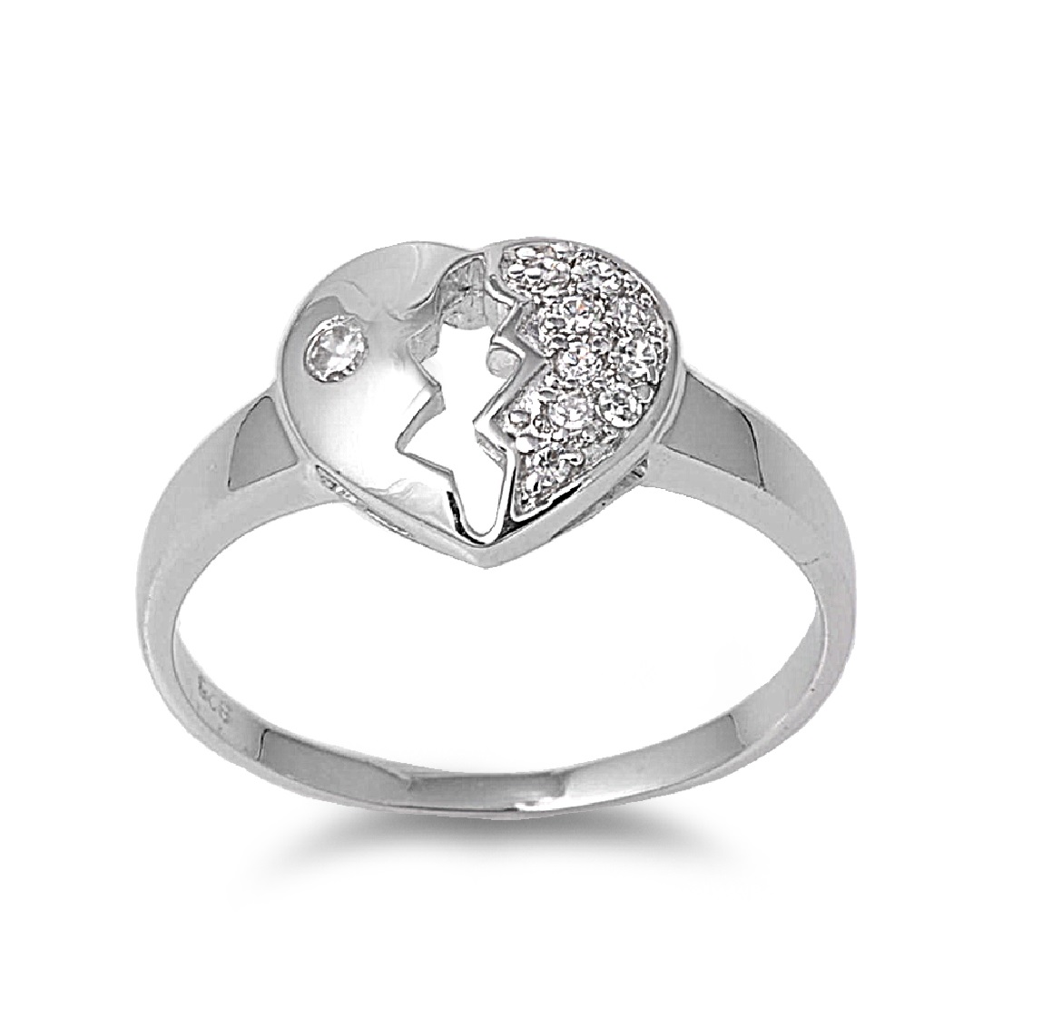 AllinStock Broken Heart Cubic Zirconia Ring Sterling Silver 925 
