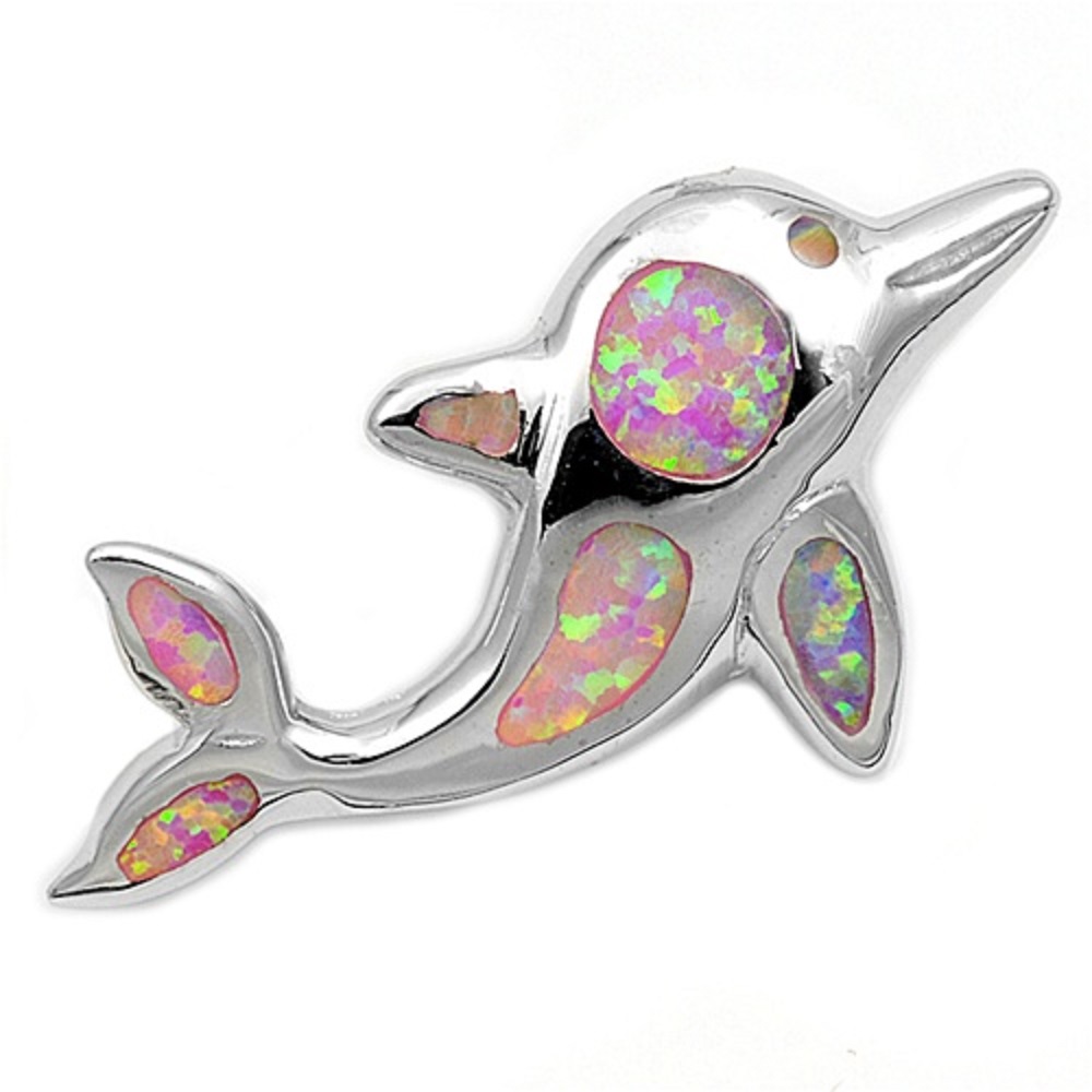 AllinStock Dolphin Simulated Opal Pendant Sterling Silver