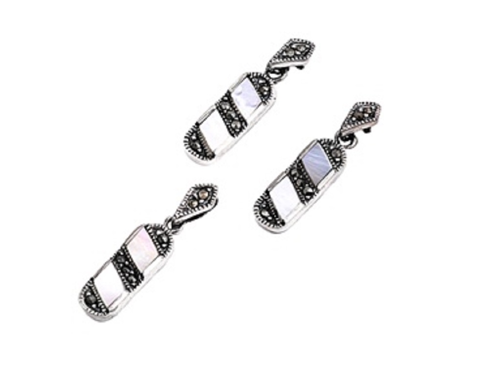 AllinStock Striped Drop Simulated Mother Of Pearl Matching Set Sterling Silver