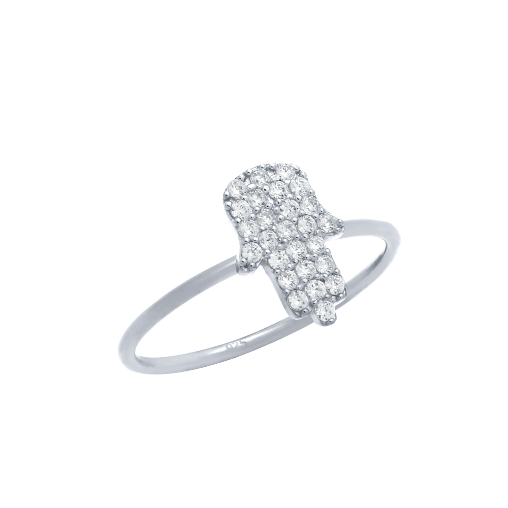 AllinStock Cubic Zirconia Pave Hand Of Hamsa Stackable Ring Rhodium Plated Sterling Silver 