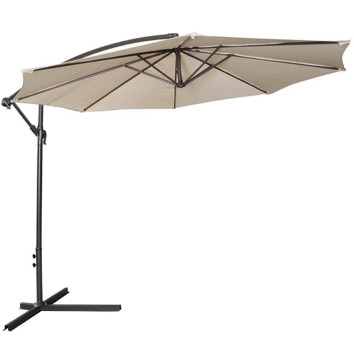ConvenienceBoutique 10' Hanging Umbrella Patio Sun Shade Offset Outdoor Market W/ Cross Base
