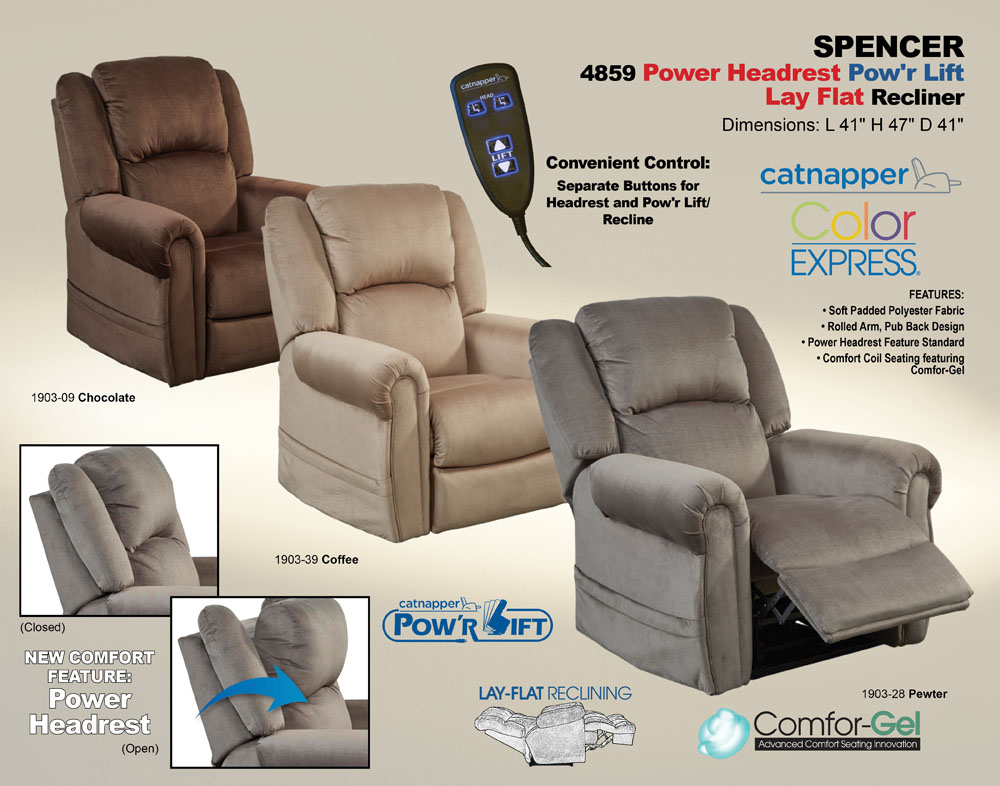 catnapper spencer 4859 lay flat lift chair with power headrest