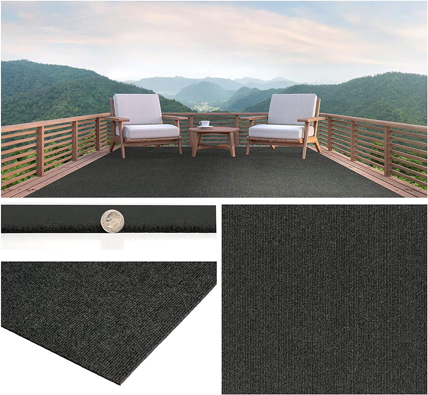 Koeckritz Rugs Durable Outdoor Area Rugs Constructed with Superior Soft PET Fiber (Color: Black Ice) Made from 100% Purified Recycled Bottles