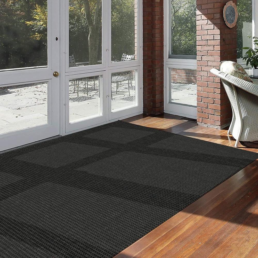 Koeckritz Rugs Soft and Durable Interlace Indoor - Outdoor Area Rugs Lightweight and Flexible (Color: Black Ice)