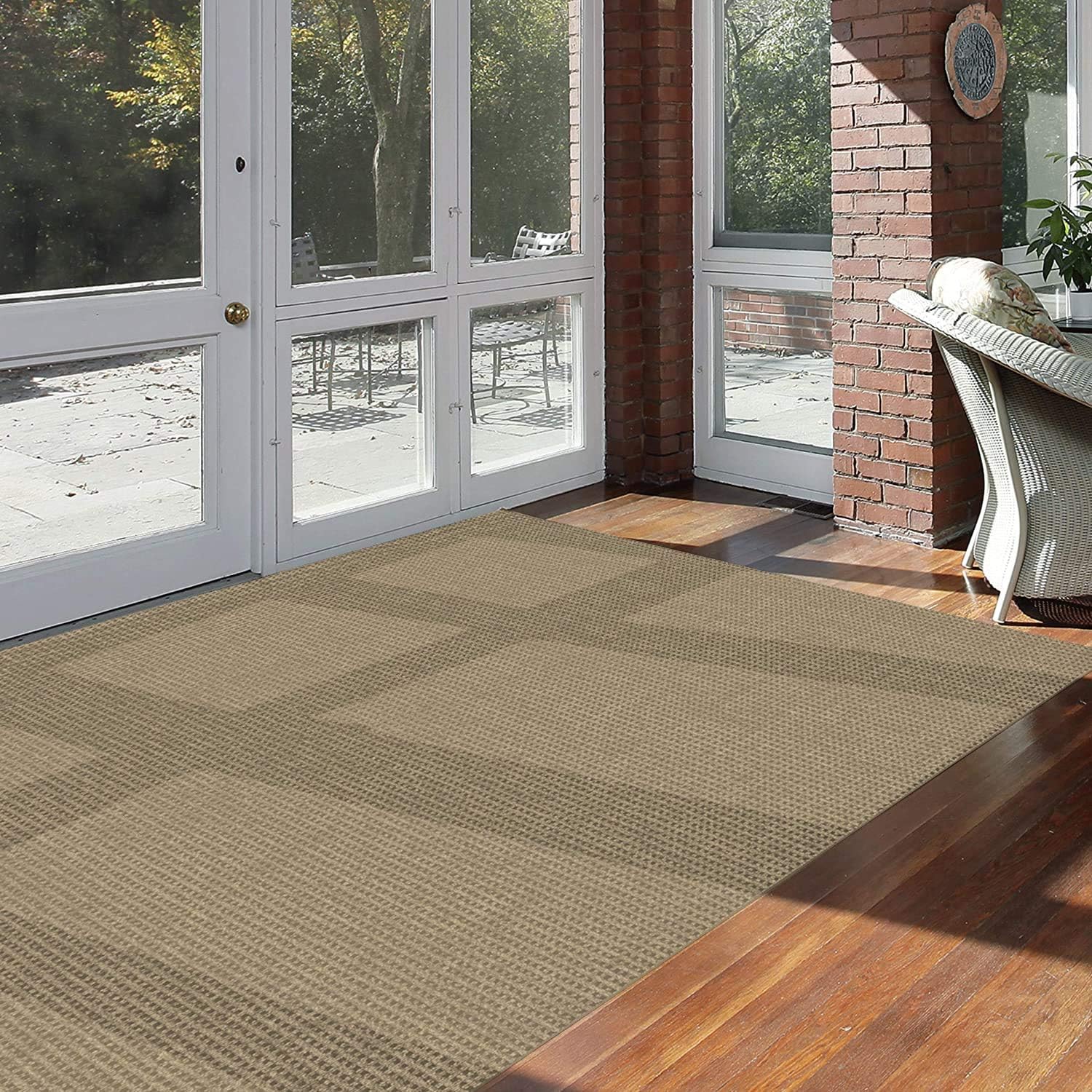 Koeckritz Rugs Soft and Durable Interlace Indoor - Outdoor Area Rugs Lightweight and Flexible (Color: Taupe)