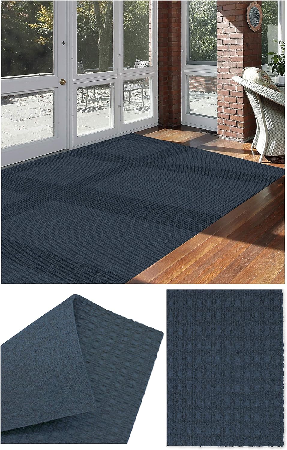 Koeckritz Rugs Soft and Durable Interlace Indoor - Outdoor Area Rugs Lightweight and Flexible (Color: Denim Green)