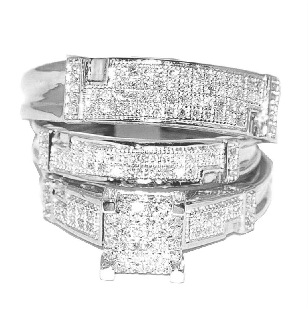 Trio Wedding Ring Set Rings Midwestjewellery White Gold Trio Wedding Set Mens Las Real 1