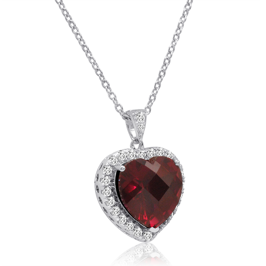 Amanda Rose Sterling Silver Created Ruby and White Sapphire Heart Pendant-Necklace (12ct TGW)