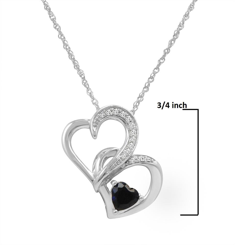 Amanda Rose Heart Pendant-Necklace in Sterling Silver with Lab Created Sapphire and Natural Diamonds