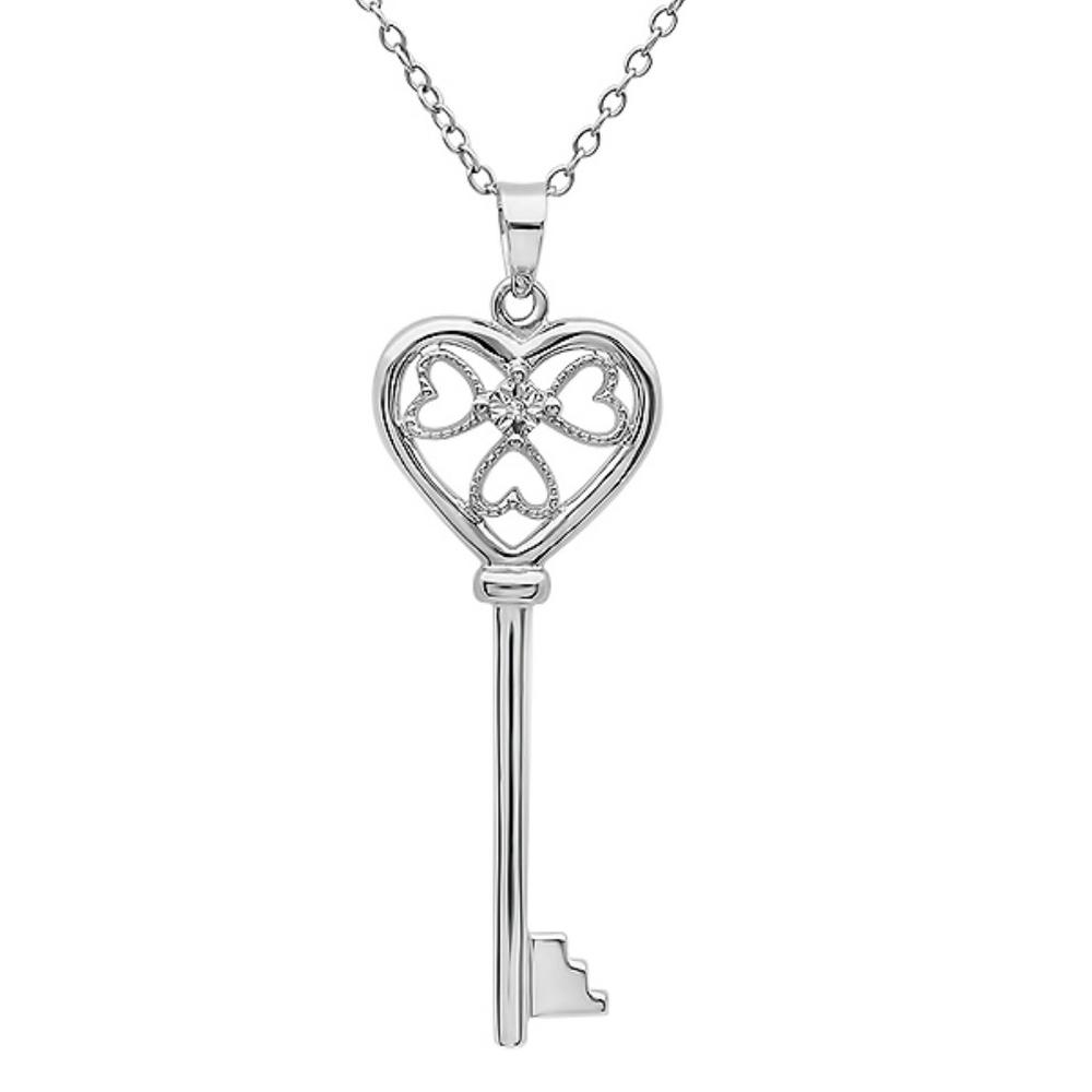 Amanda Rose Diamond Key to Her Heart Pendant-Necklace in Sterling Silver