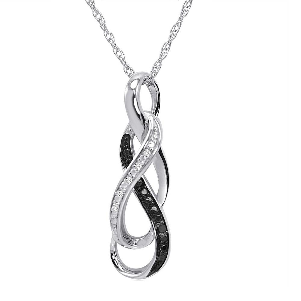Amanda Rose Black and White Diamond Infinity Pendant-Necklace in Sterling Silver