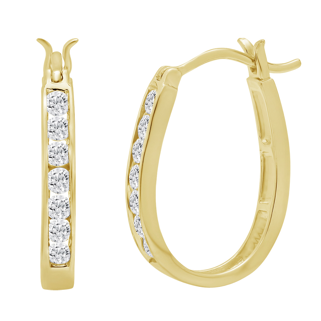 Amanda Rose 1/2ct TW Oval Shaped Hoop Diamond Hoop Earrings for Women Crafted in 10K White Gold or 10K Yellow Gold