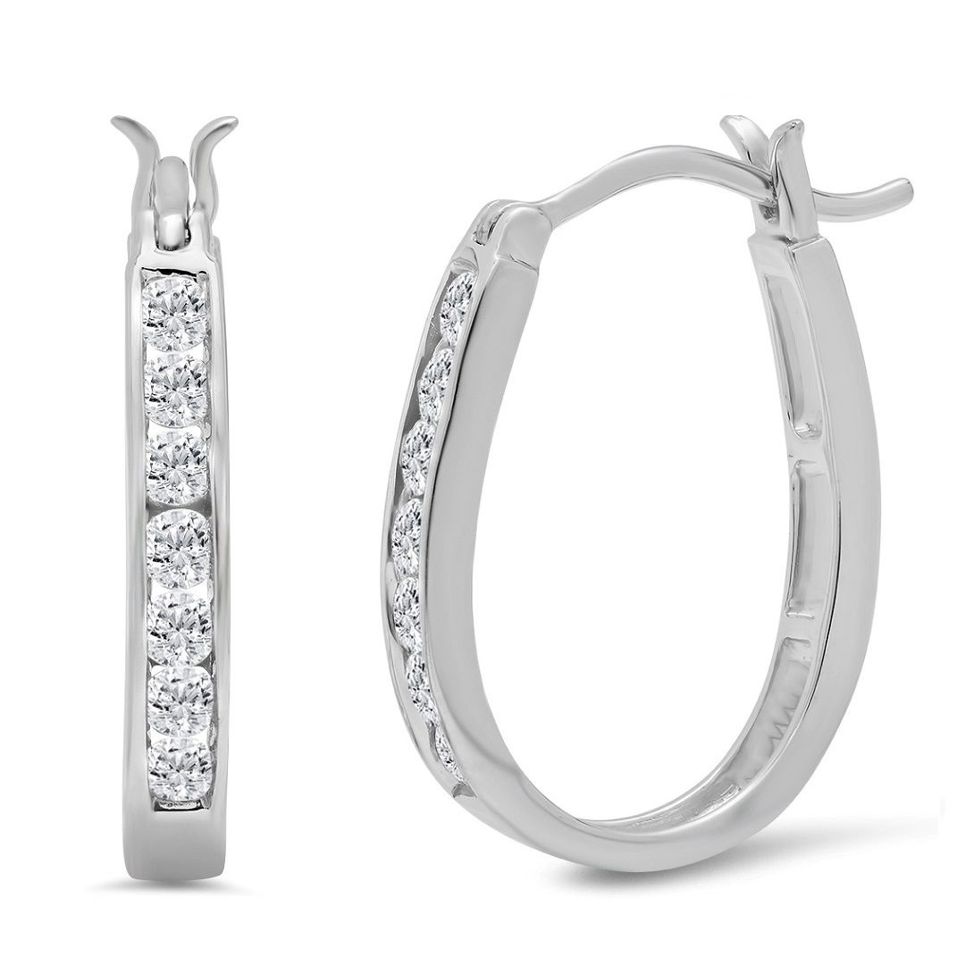 Amanda Rose 1/2ct TW Oval Shaped Hoop Diamond Hoop Earrings for Women Crafted in 10K White Gold or 10K Yellow Gold
