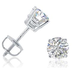 Amanda Rose Collection AGS Certified 1ct Total Weight Round REAL Diamond Stud Earrings in 14K White Gold with Screw Backs