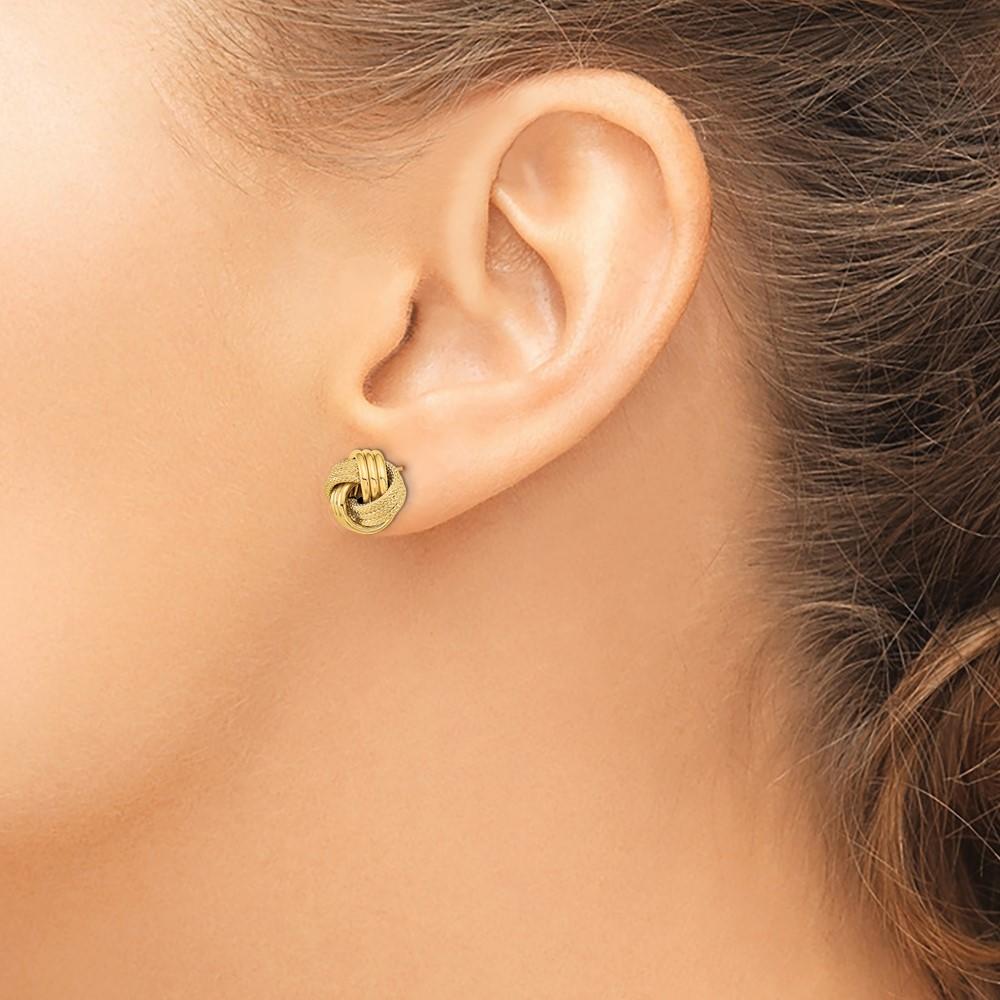 Amanda Rose Italian 14K Yellow Gold Textured Triple Love Knot Stud Earrings for Women | 14K Solid Gold Earring Studs