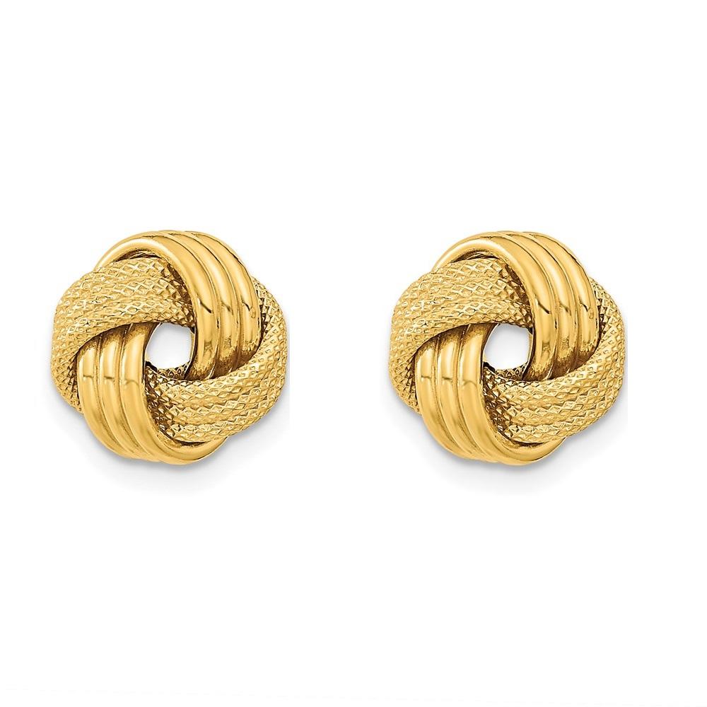 Amanda Rose Italian 14K Yellow Gold Textured Triple Love Knot Stud Earrings for Women | 14K Solid Gold Earring Studs