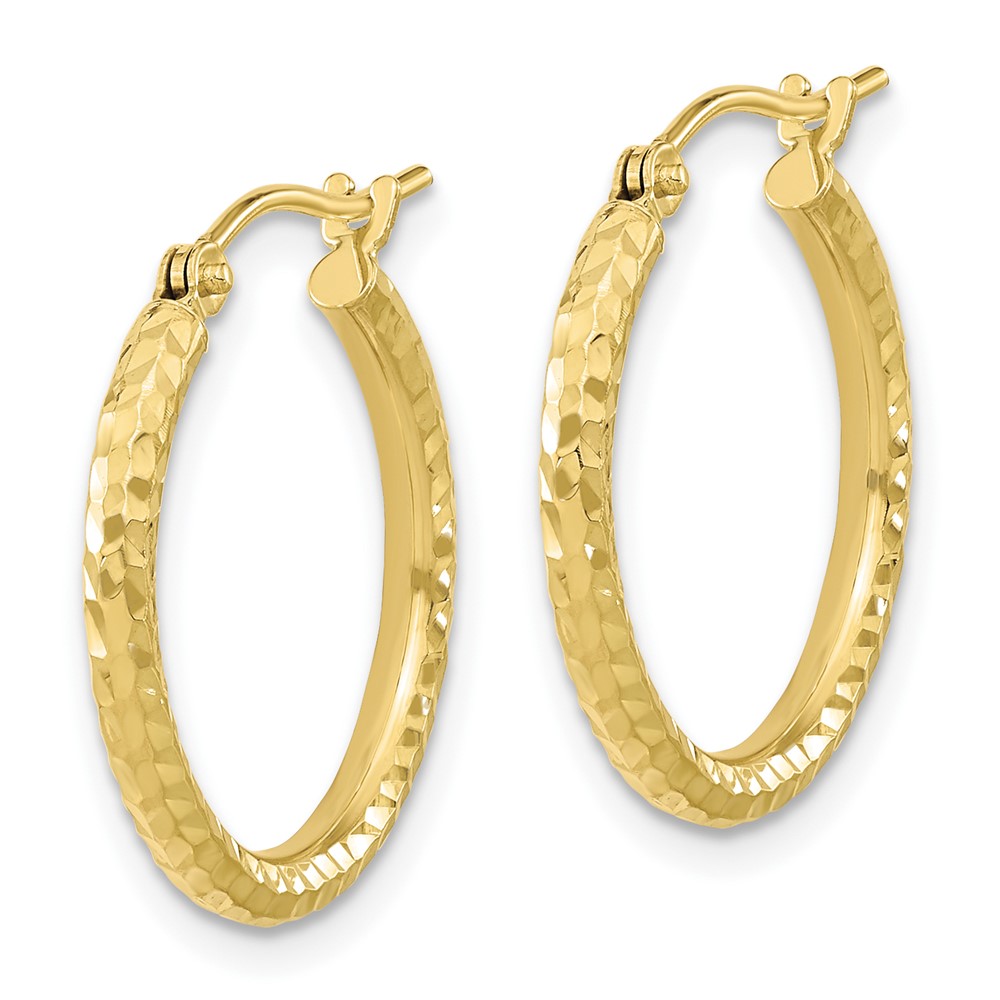 Amanda Rose 10K Yellow Gold Engraved Diamond Cut 3/4 inch Round Hoop Earrings