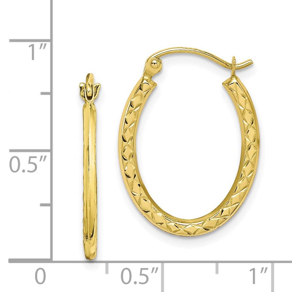 Amanda Rose 10k Yellow Gold Textured Oval Shaped Hoop Earrings for Women | Real Gold Earrings for Women