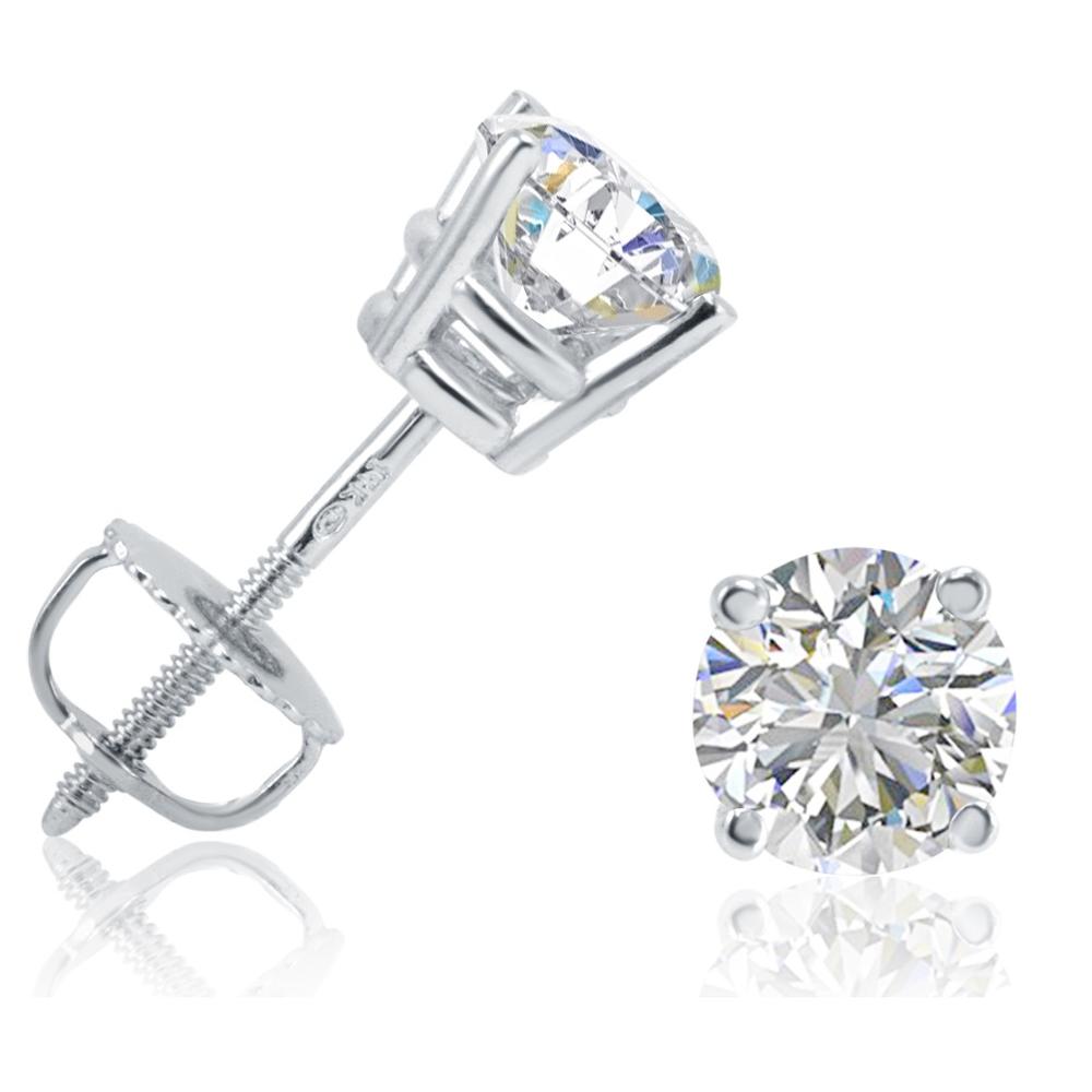 Amanda Rose IGI Certified 14K White Gold Round Lab Grown Diamond Stud Earrings with Screw-Backs (1cttw)