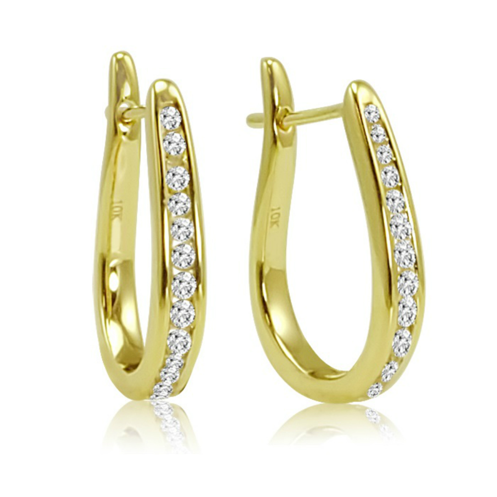 Amanda Rose 1/4ct TW Diamond Hoop Earrings in 10K Yellow or White Gold| Diamond Hoop Earrings for Women