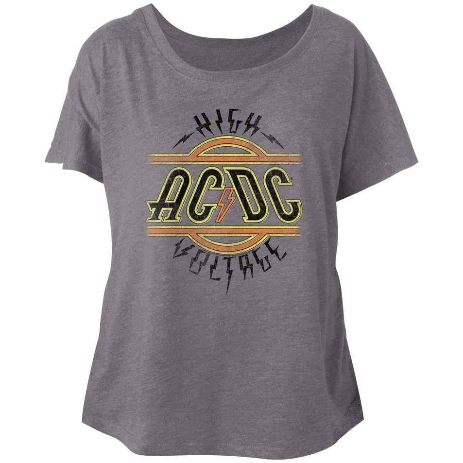 A&E Designs AC/DC Ladies Dolman T-Shirt High Voltage Logo Grey Heather Tee