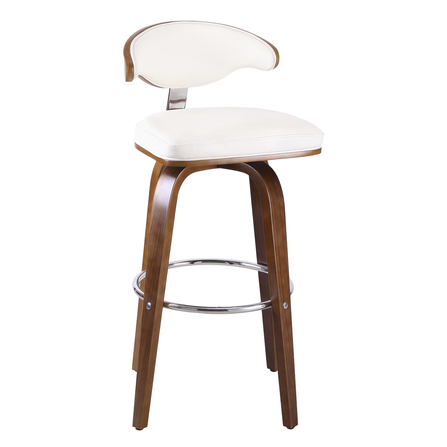 Adeco Bentwood White Cushioned 4 Legged Bar Stool