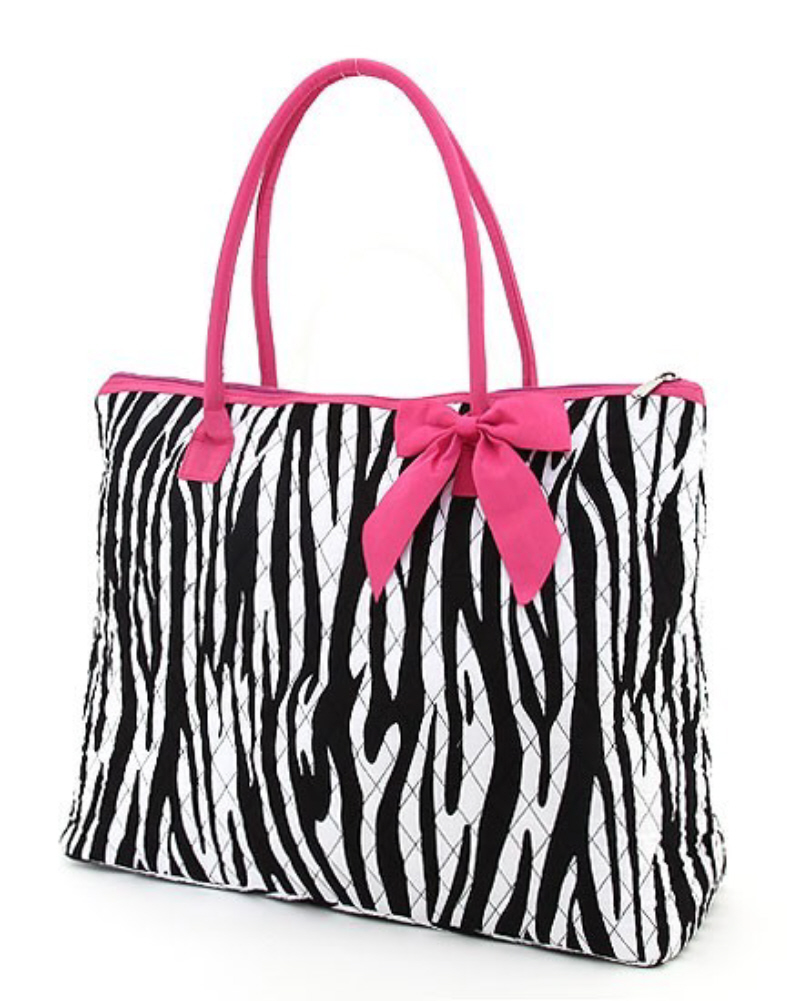 Belvah Quilted Large Tote Bag Zebra Black Fuschia