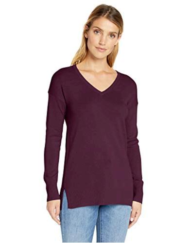 Amazon Essentials Essentials Women's Lightweight V-Neck Tunic Sweater,  Burgundy, Small