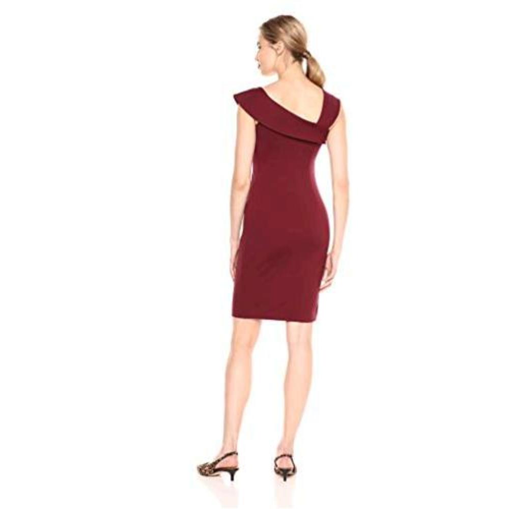 Lark & Ro Brand - Lark & Ro Women's Asymmetrical Flounce Neckline Sheath Dress, Deep Wine, 6