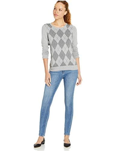 Amazon Essentials Essentials Women's Standard Lightweight Crewneck Sweater, Light Grey Heather Argyle, X-Small