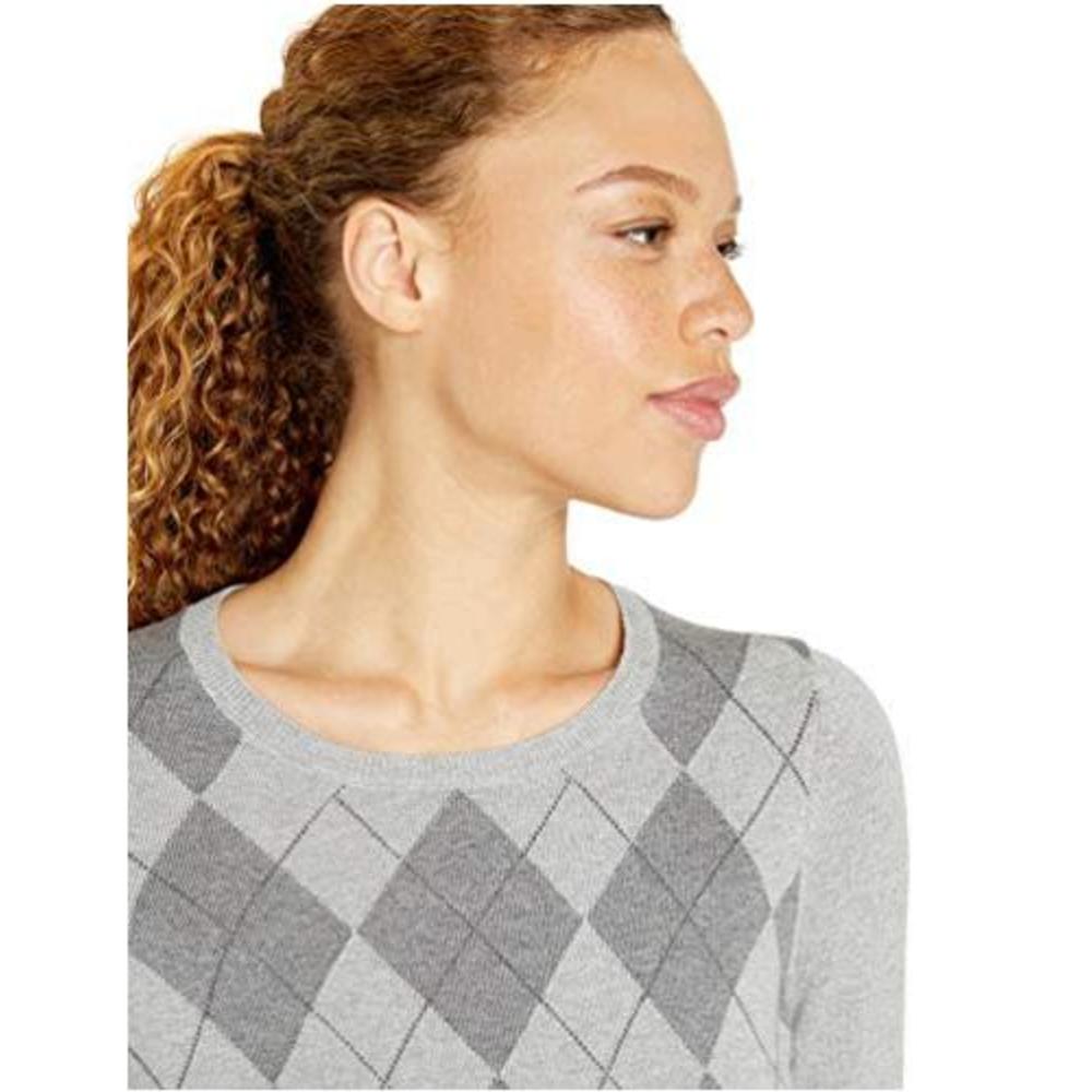 Amazon Essentials Essentials Women's Standard Lightweight Crewneck Sweater, Light Grey Heather Argyle, X-Small