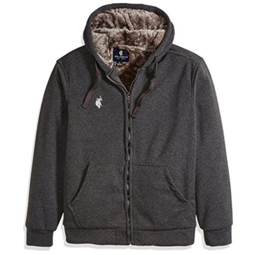 U S Polo Assn Men S Sherpa Lined Fleece Hoodie Dark Heather Grey Glmc L