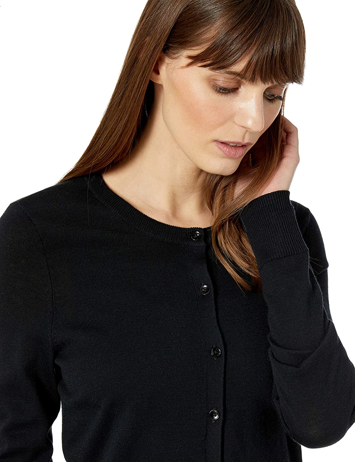 Amazon Essentials Essentials Women's Lightweight Crewneck Cardigan Sweater,  Black, Medium