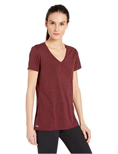 Amazon Essentials Essentials Women's 2-Pack Tech Stretch Short-Sleeve V-Neck  T-Shirt, Burgundy Space