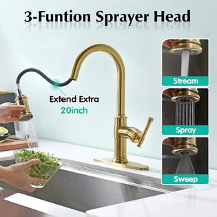 DAYONE Pull Down Single Handle Kitchen Faucet with ...