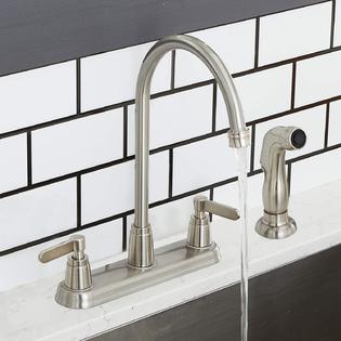VAPSINT Commercial 360 Degree Swivel Brushed Nickel Stainless Steel Two Handle Kitchen Sink Faucet with Side Sprayer,3 Hole or 4 Hole K