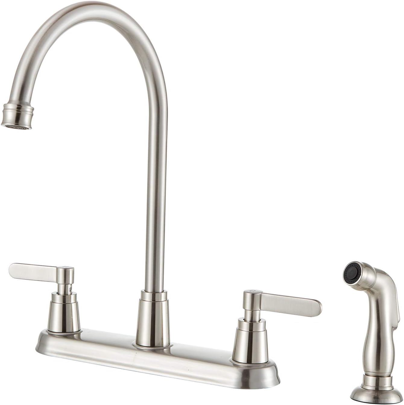 VAPSINT Commercial 360 Degree Swivel Brushed Nickel Stainless Steel Two  Handle Kitchen Sink Faucet with Side Sprayer,3 Hole or 4 Hole K