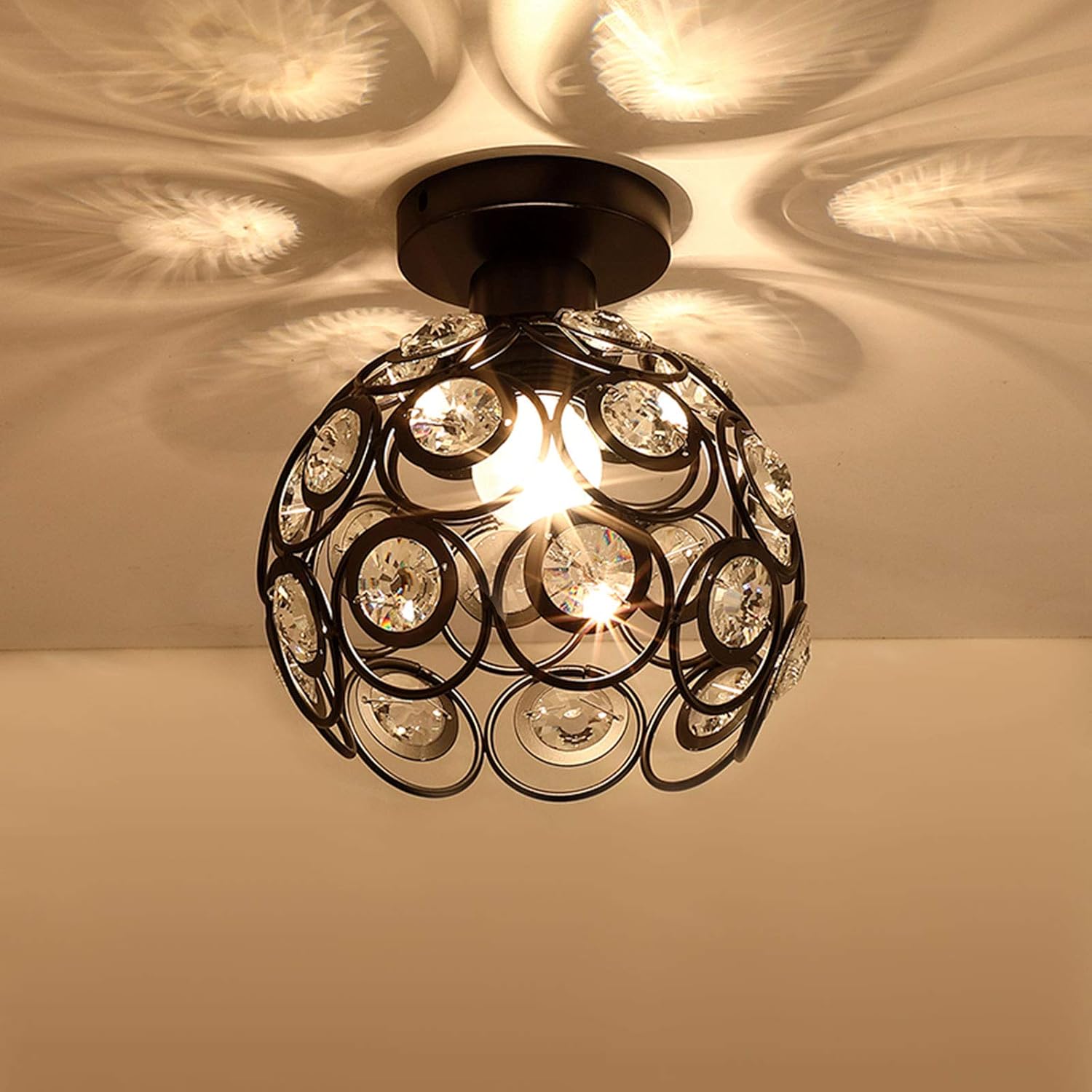 Zevnico Semi Flush Mount Ceiling Light Crystal Fixture Modern Mini Chandelier Black Met Zevnico Semi Flush Mount Ceiling Light, Flush Mount Crystal Chandelier Black