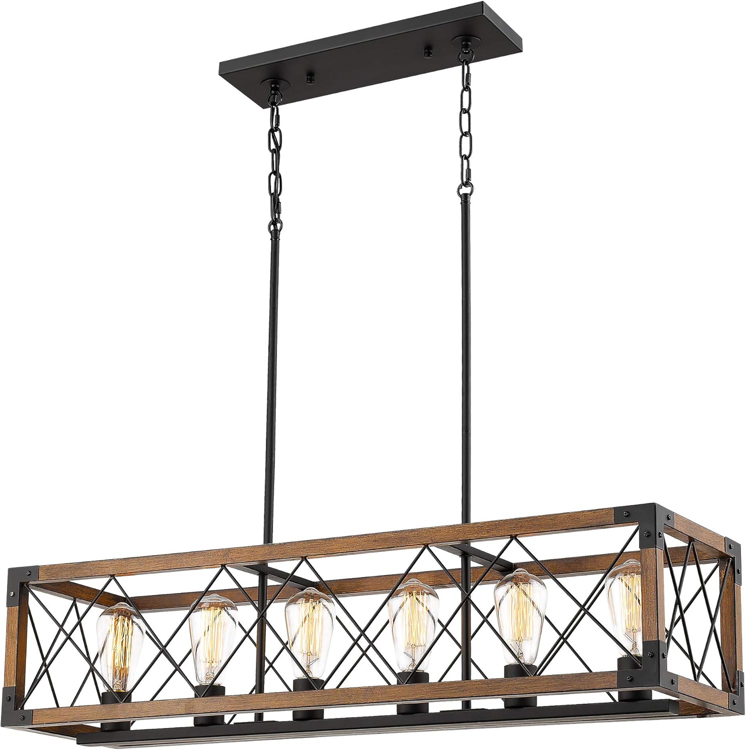 Beionxii Kitchen Island Lighting, 35.5-Inch 6 Light Farmhouse Linear  Chandelier for Dining Room Pool Table Pendant Light Fixture, Wood G