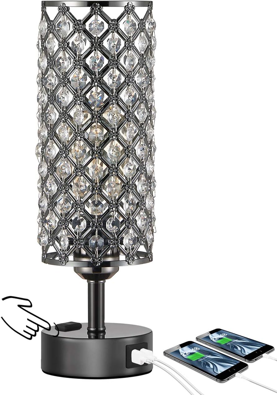 Crystal Table Desk Lamp For Bedroom, Crystal Table Lamp With Usb Port