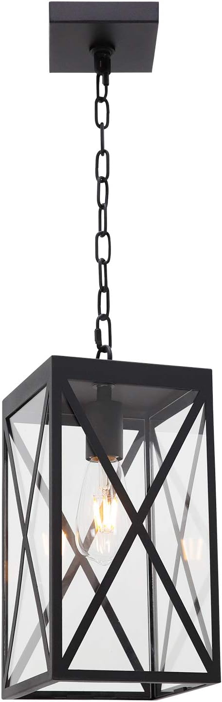 Melucee Lighting Indoor Outdoor Pendant Light Black Finish 1 Exterior Hanging Fixtures Ceiling Lantern With Clear Glass For Melucee Lighting Indoor Outdoor, Exterior Pendant Light Fixtures