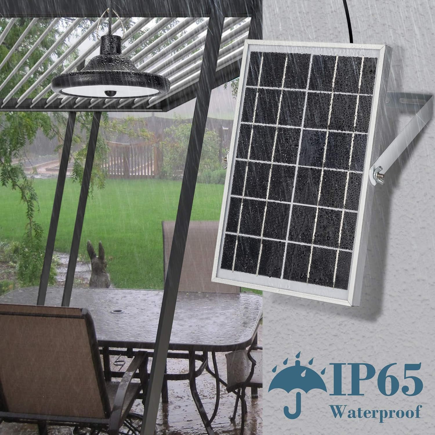 JACKYLED Upgraded Double Head Solar Pendant Light Motion Sensor  IP65 Waterproof Outdoor LED Shed Light with Dimmable Remote Control 16.