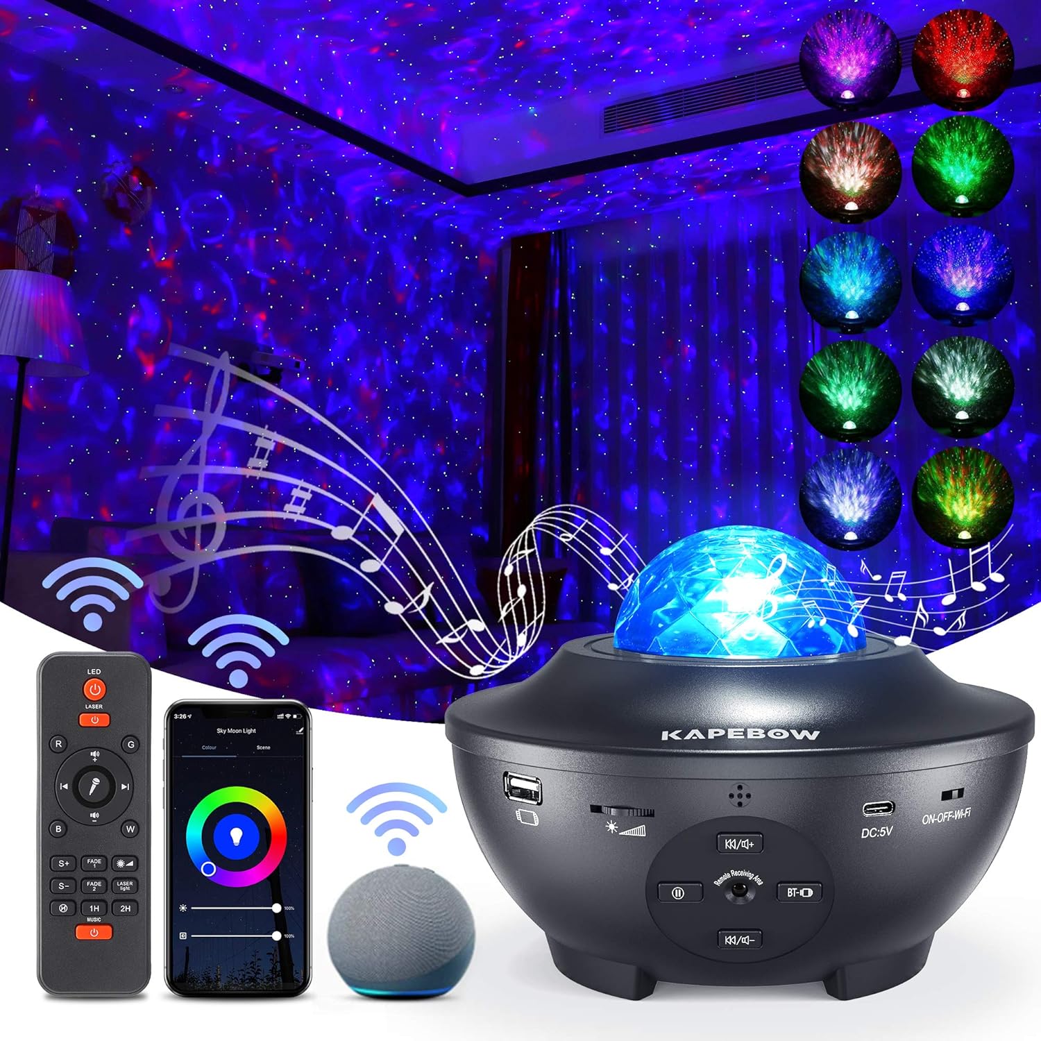 Kapebow Star Projector, Galaxy Night Light Working with Smart App