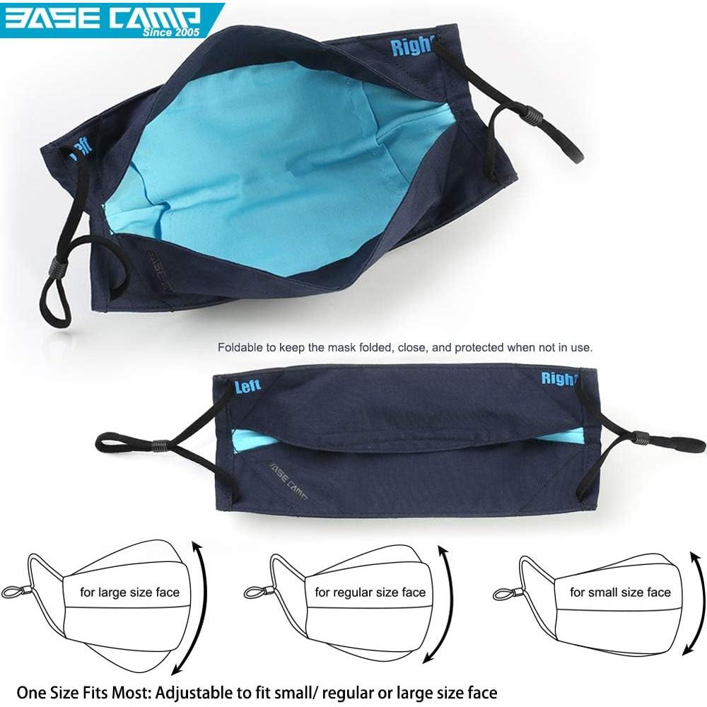 Base Camp Reusable Cloth Face Masks 100% Cotton Washable Adjustable Breathable Fabric Mask with Filter Pocket