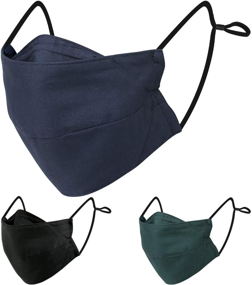 BASE CAMP Reusable Cloth Face Masks 100% Cotton Washable Adjustable Breathable Fabric Mask with Filter Pocket (1Black+1Blue)