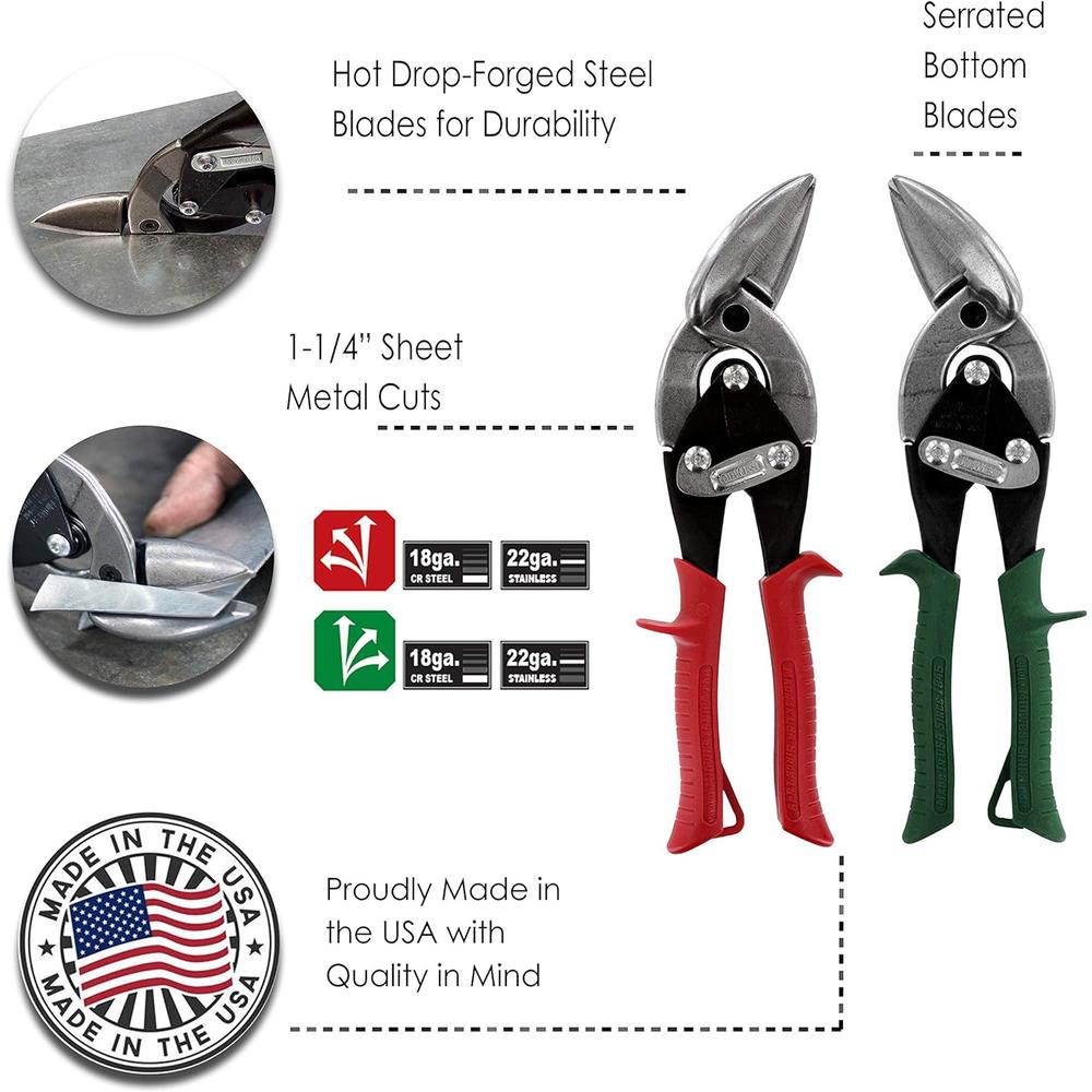 Midwest Tool and Cutlery MIDWEST Aviation Snip Set - Left and Right Cut Offset Tin Cutting Shears with Forged Blade