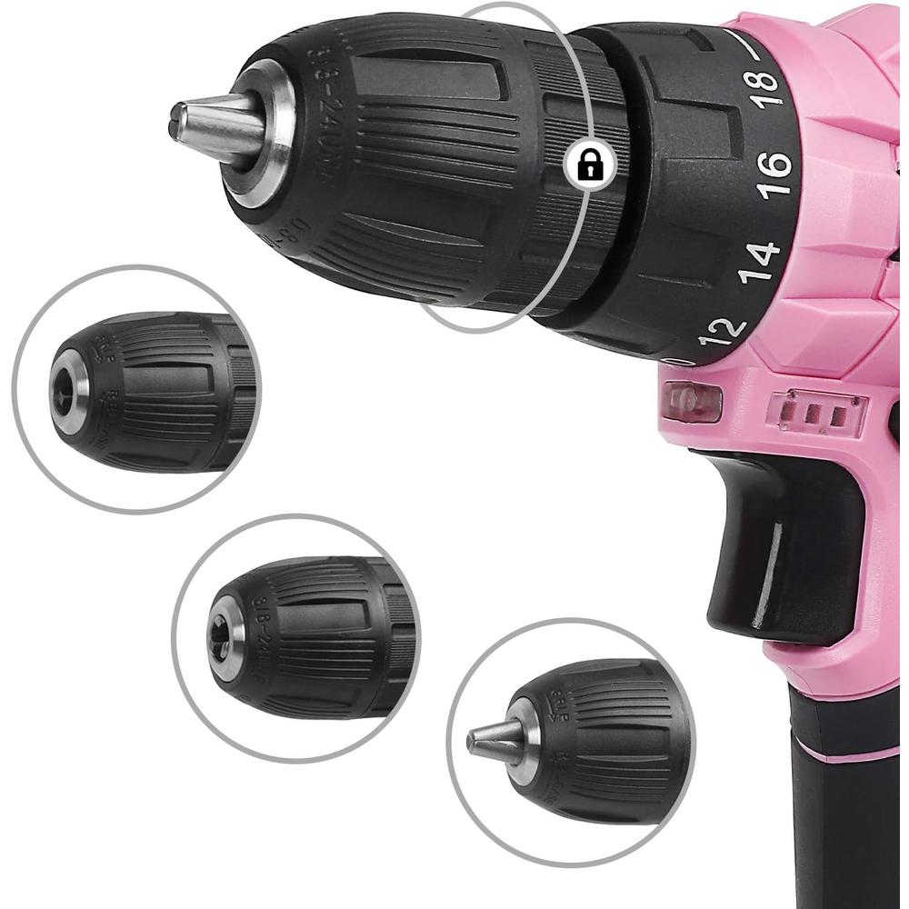 HANZGHOU GREATSTAR INDUSTRIAL  WORKPRO 12V Pink Cordless Drill and Home Tool Kit, 61 Pieces Hand Tool for DIY, Home Maintenance, 14-inch Storage Bag Included